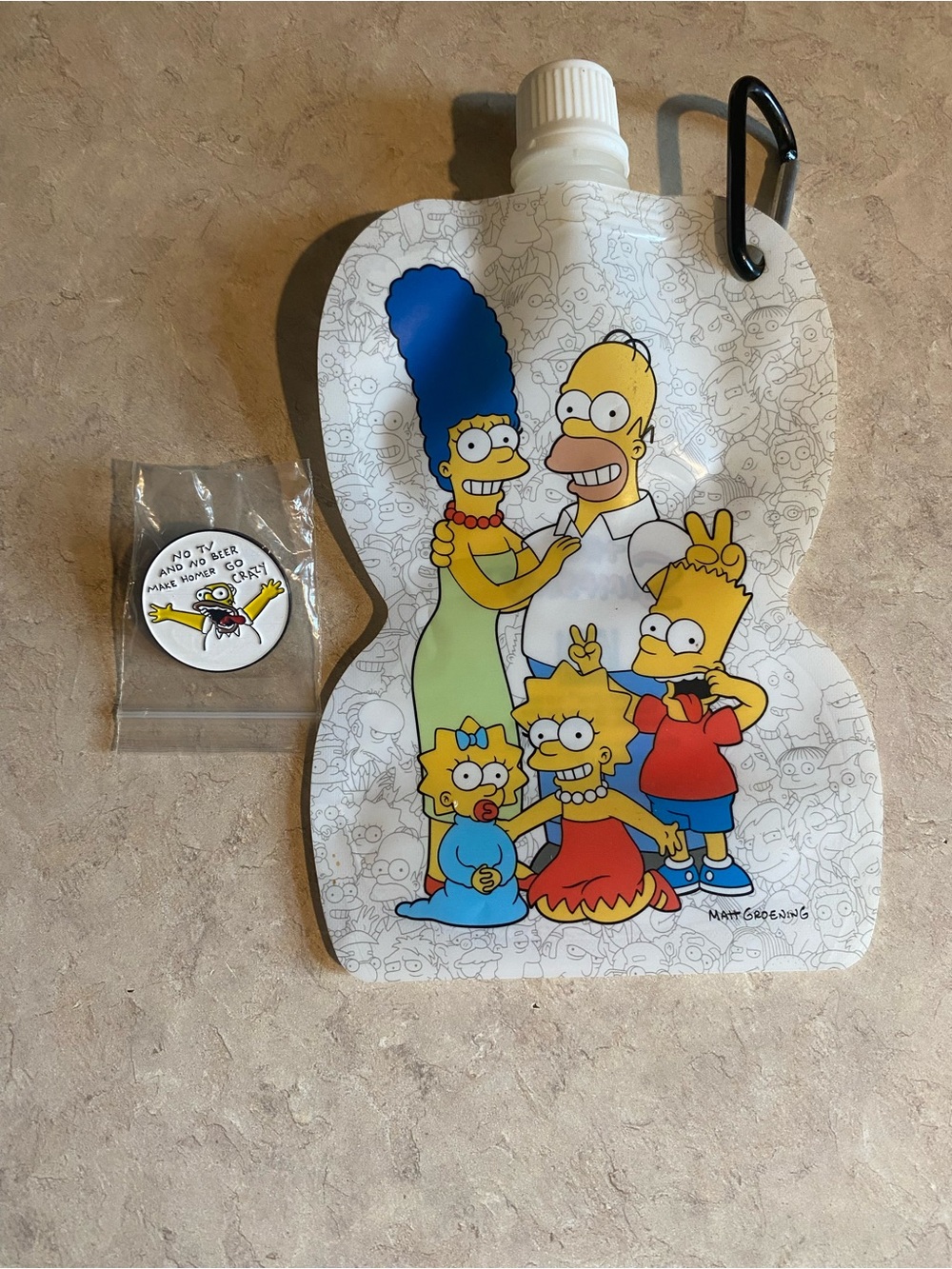 The Simpsons Water Bottle W/Keyring & Enamel Pin Collectible Lot TV Show Merch